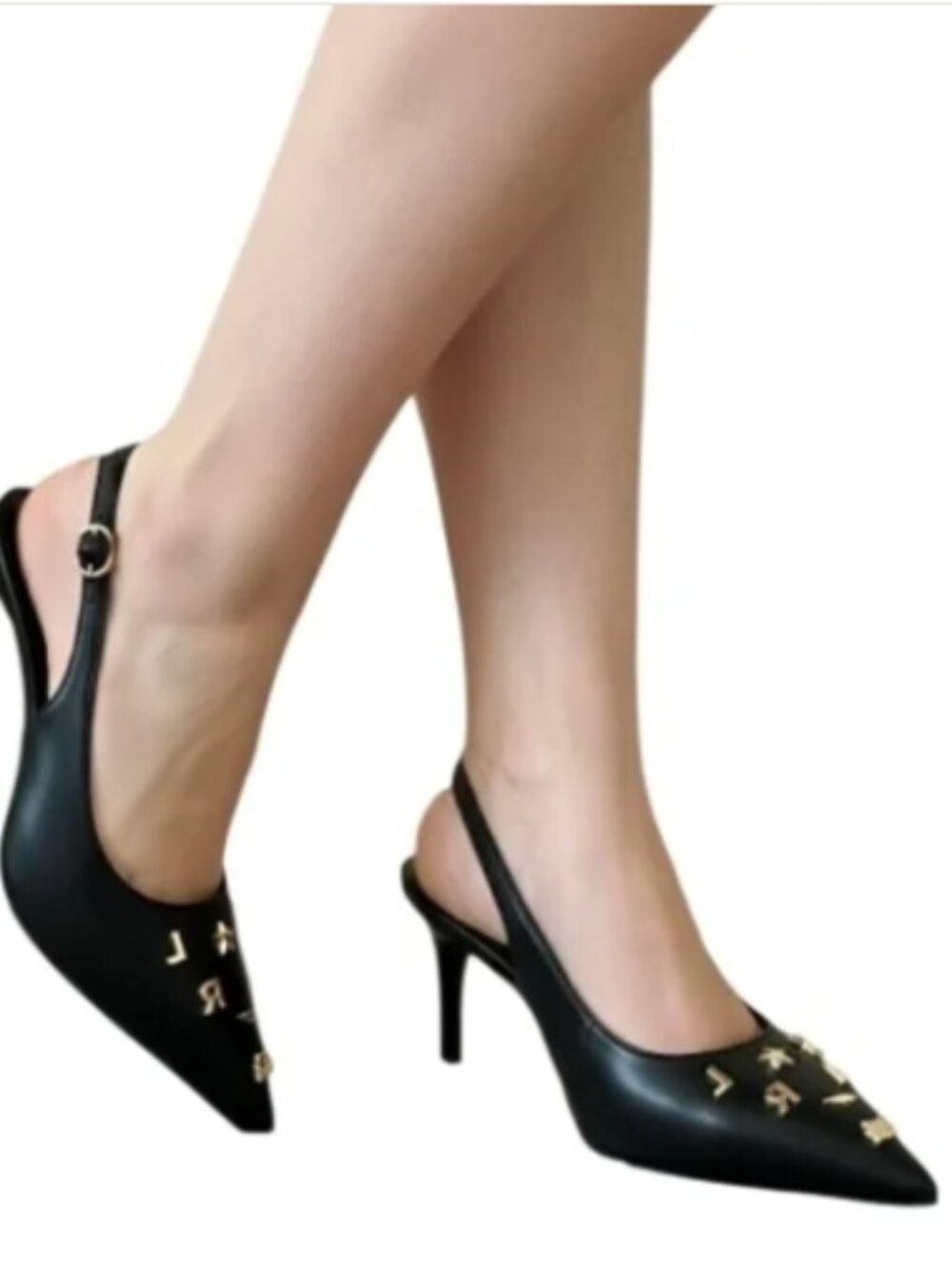 KARL LAGERFELD Sunday Black Faux Leather Slingback Kitten Heel Pump--NWOB--7.5 - Picture 2 of 15